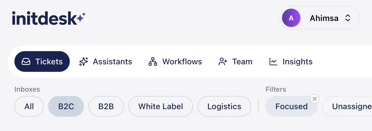 initdesk shared inbox with AI-powered tags and replies for Ahimsa